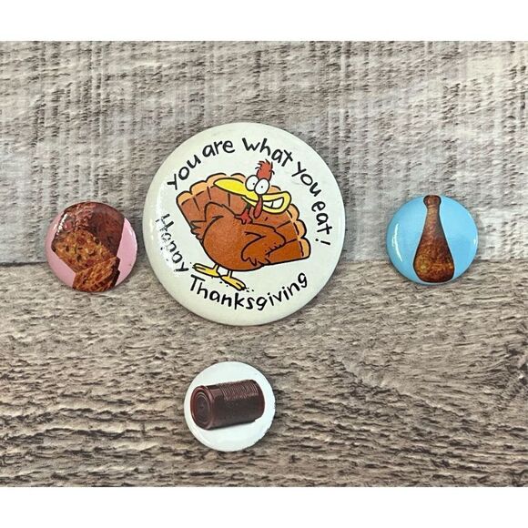 Thanksgiving Turkey, Banana Bread, Cranberry Sauce, Turkey Leg Button Pin Lot of - Picture 1 of 2
